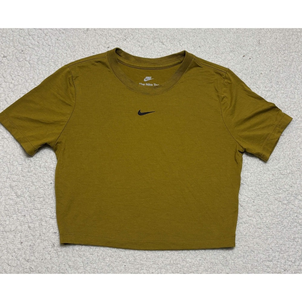 Nike Womens T-shirt Crop Top Size S Olive Green The Nike Tee Solid Slim Fit